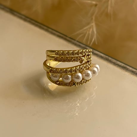 2403EC009 / Layer line pearl Ear Cuff（Gold）
