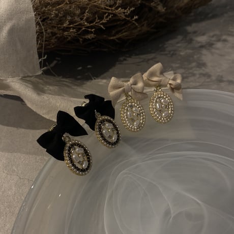 Classic ribbon Earring（Beg/Gold）/ 2212_ER0124