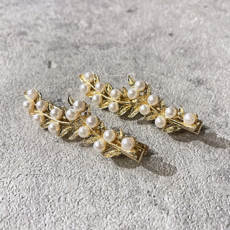 Leaf motif pearl Hair clip（Gold）/ HA-080