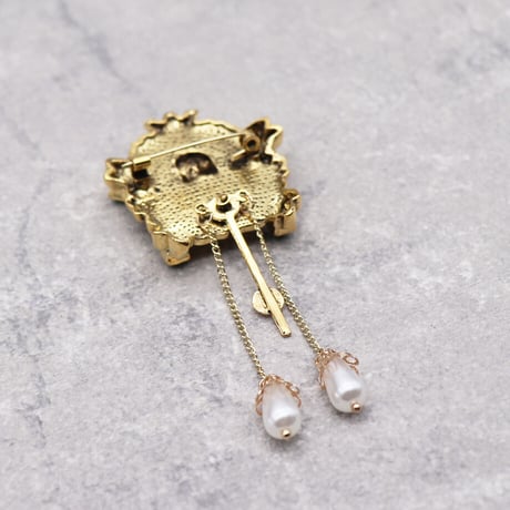 Vintage Portrait Bird Clock Brooch（GOLD） / OT-005