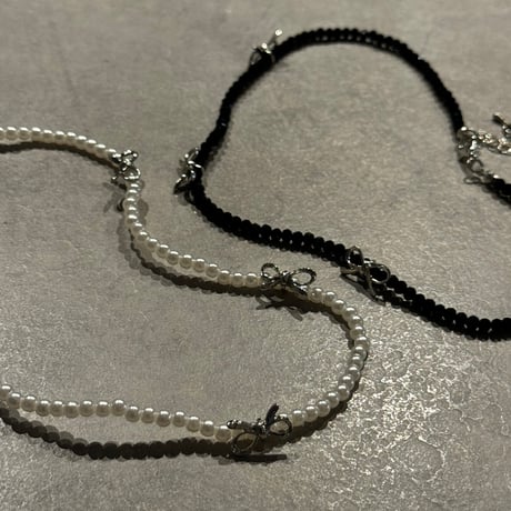 2408NC0261 / beads ribon choker necklace（Black）