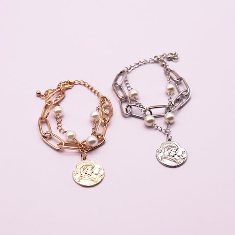 Coin Chine Pearl Combination  Bracelet（Gold）/ BR-049
