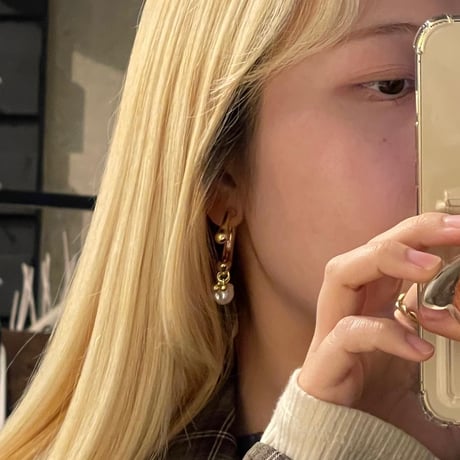 2311PR0609 / Catch design pearl hoop Pierce（Gold）