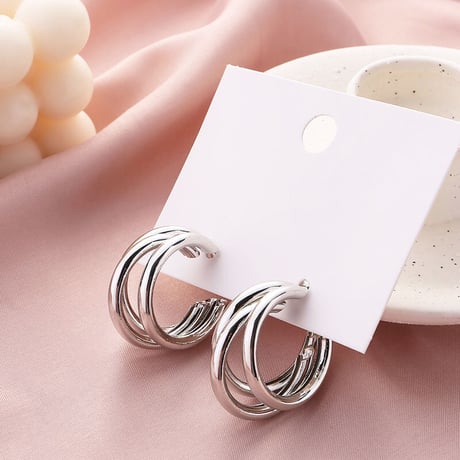 Three Line Vintage Clip Earrings（Silver） / 2107_ER067
