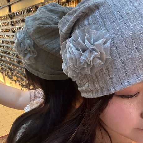 2504HW0086(S) / Chiffon flower Knit cap（Gray）