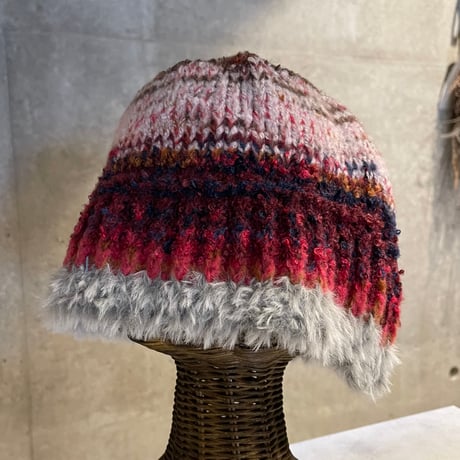 2601HW058(S) / Gradation Stripe Knit Bucket Hat（Red）