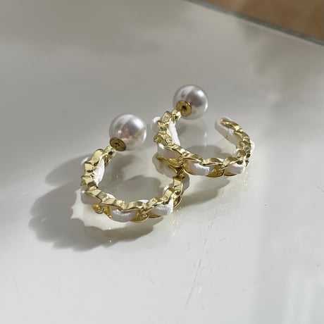 2311PR0617 / Chain combination pearl hoop Pierce（White）