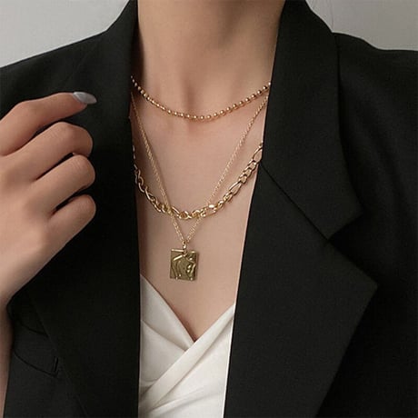 3set  layered chain necklace（Gold #1）/ 2111-NC121