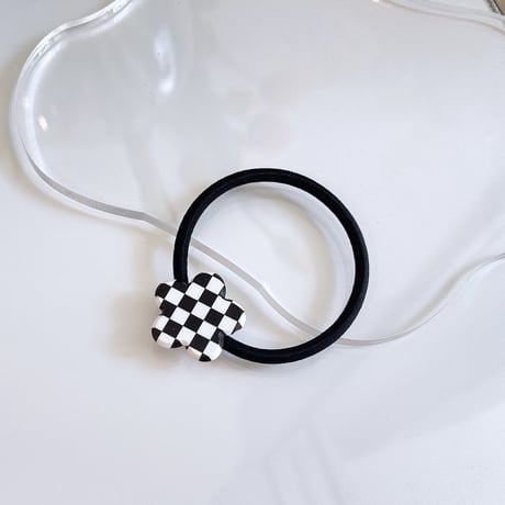 Block check design Hair tie（ Check / Flower ）/ HA-055