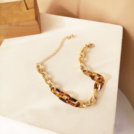 Metal Resin Chain link Bracelet（Gold×Demi）/ 2109_BR096