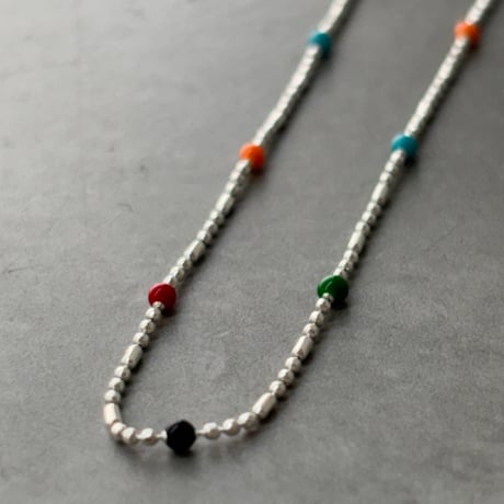 2606NC0399 / Pop color silver beads Necklace（Silver/Multi）