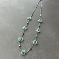 2603NC0380 / Beads Flower Necklace（Silver/ Light Blue）