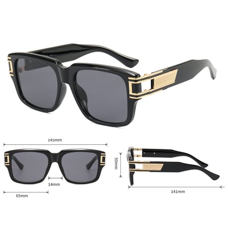 【 Select 】Classic Vintage Square Large Flame Sunglasses  (All Black/Fade Grey)
