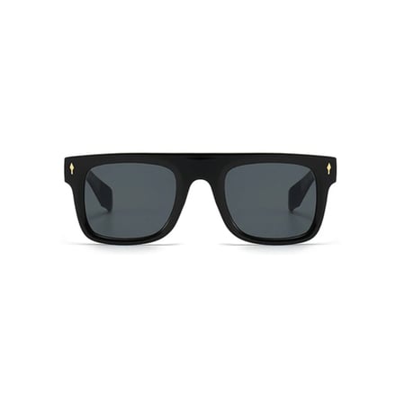 【 Select 】Vintage Retro Rivets Square Design Sunglasses (Black/Demi)