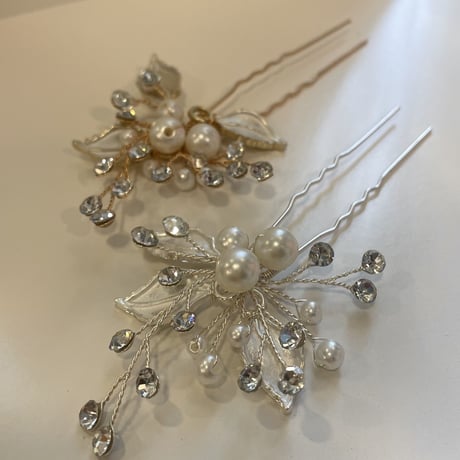 Pearl Stone Flower Hair Pin（Gold）／HA_148