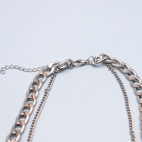 Coin Layered Thick Link Chain Necklace（Silver）  / 2106-NC061