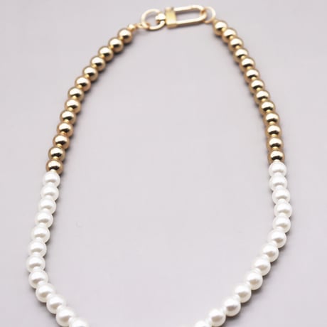 Pearl Mix Color Design Necklace（Gold×Wht）/ 2109-NC083