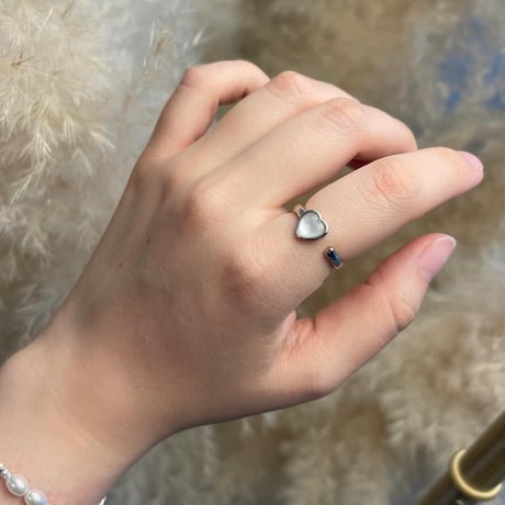 2407RG0501 / Mini heart stone open ring（Silver）