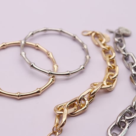 Mantel bamboo Bangle & Chain Bracelet set（Gold）/ 2107-BR081