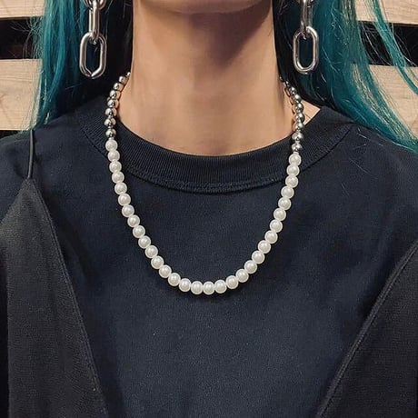 Pearl Mix Color Design Necklace（Gold×Wht）/ 2109-NC083