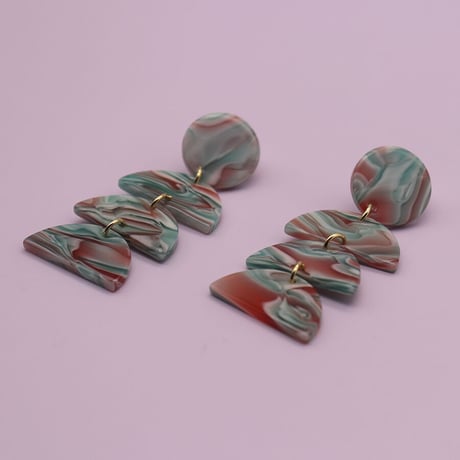 Acrylic Multicolor Semicircle Pierce （Marble）   /   2104-PR0125