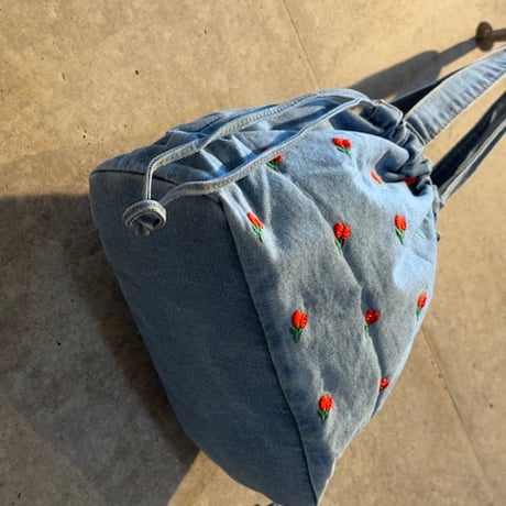 2507BG036(S)/  Flower denim  Bag (Light Blue)