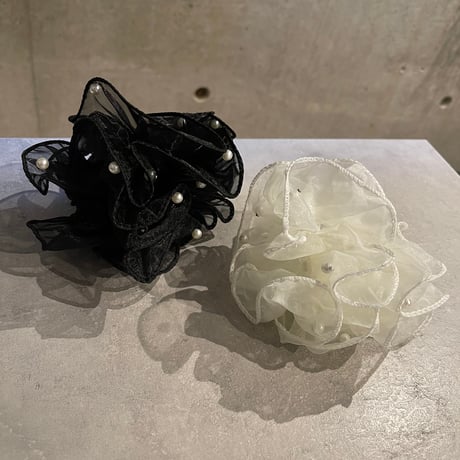 2504HA0064 / Tulle×Pearl Hair rubber（Black)