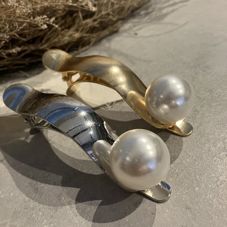 Big pearl curve Hair clip（Gold）/ HA-084