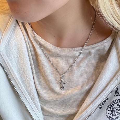 2510NC0369 / Stone cross charm Necklace（Silver）