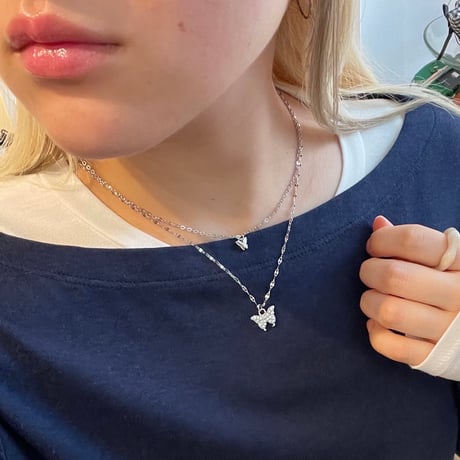 2503NC0333 / Layered butterfly motif necklace（Silver)