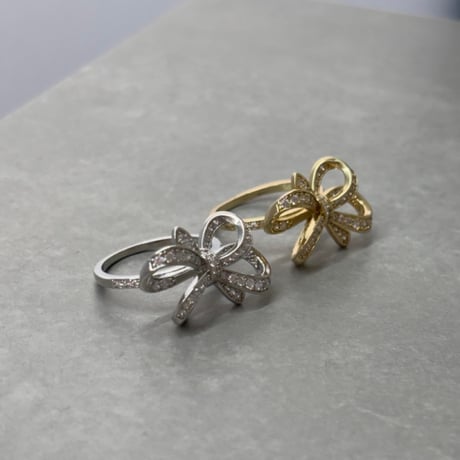 2606RG0806 / Zirconia sparkling ribbon ring（Gold）