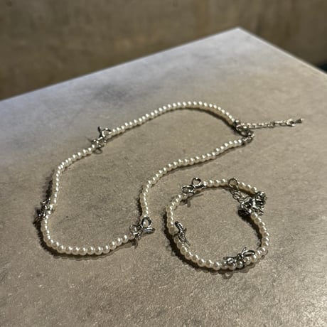 2408NC0261 / beads ribon choker necklace（Pearl）