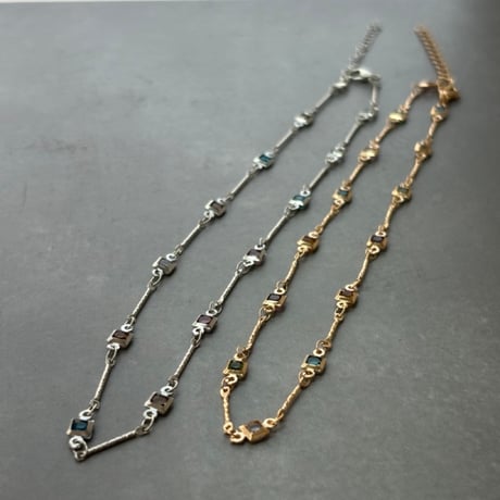 2606NC0398 / Cororful square stone Necklace（Silver）