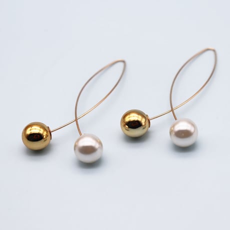 Metal Cross Pearl Pierce （Gold）  / 2106-PR0157