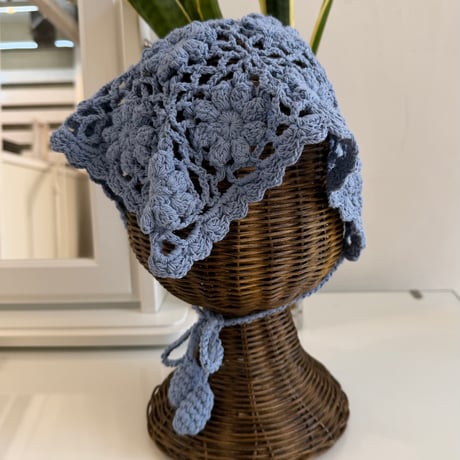 2606GS072(S) / Flower Motif Crochet Head Scarf (Blue)