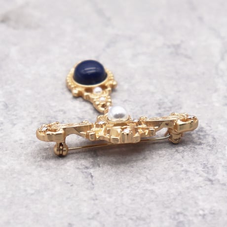Vintage Rhinestones Pearl Brooch（GOLD） / OT-004