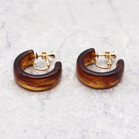 Acrylic Ear Hoop Clips Earrings（Marble Brown） /  2102_ER042