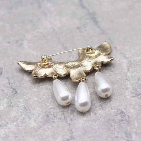 Vintage Flower Pearl Brooch（GOLD） / OT-002
