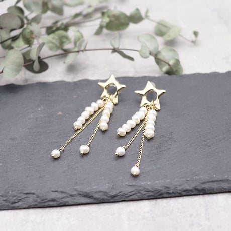 Pearl Tassel Long Drop pierce（Gold）   /   2104-PR0102