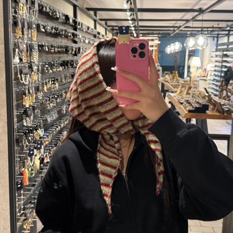 2601GS061(S) / Border Knit triangle scarf（Red）