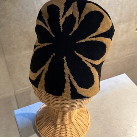 2511HW0115(S) /  Flower Knit beanie Cap（Black/Beige）