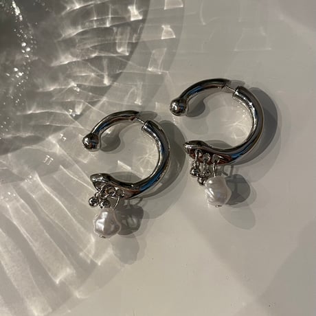 2311PR0609 / Catch design pearl hoop Pierce（Silver）
