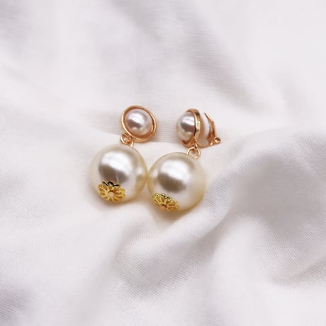 Drop Big Pearl Clip Earrings（Pearl） /  2112_ER092