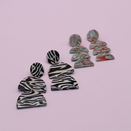 Acrylic Multicolor Semicircle Pierce （Marble）   /   2104-PR0125