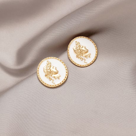 Emboss Women Head Coins Earrings（Wht×Gld） / 2107_ER066