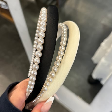 2409HA0079 / Doublu line Pearl headband（Black）