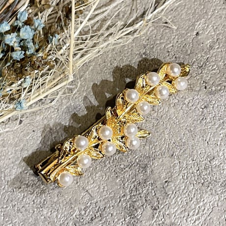 Leaf motif pearl Hair clip（Gold）/ HA-080
