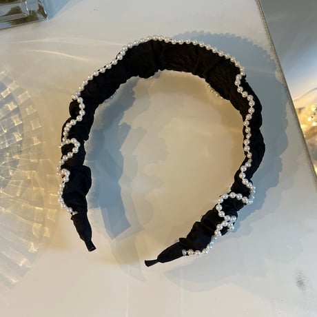 2311HA0039 / Wave pearl line headband (Black)
