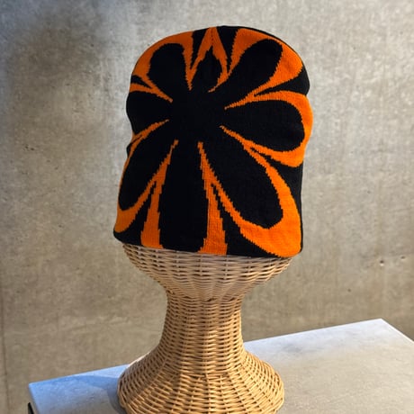 2511HW0115(S) /  Flower Knit beanie Cap（Black/Orange）
