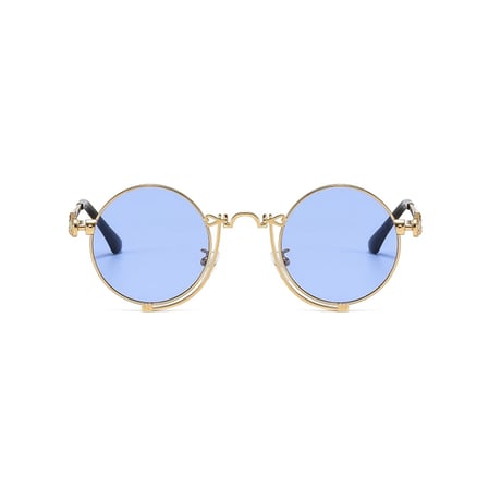 【 Select 】Vintage Style Metal Carving Frame Sunglasses (Gold/Sax)